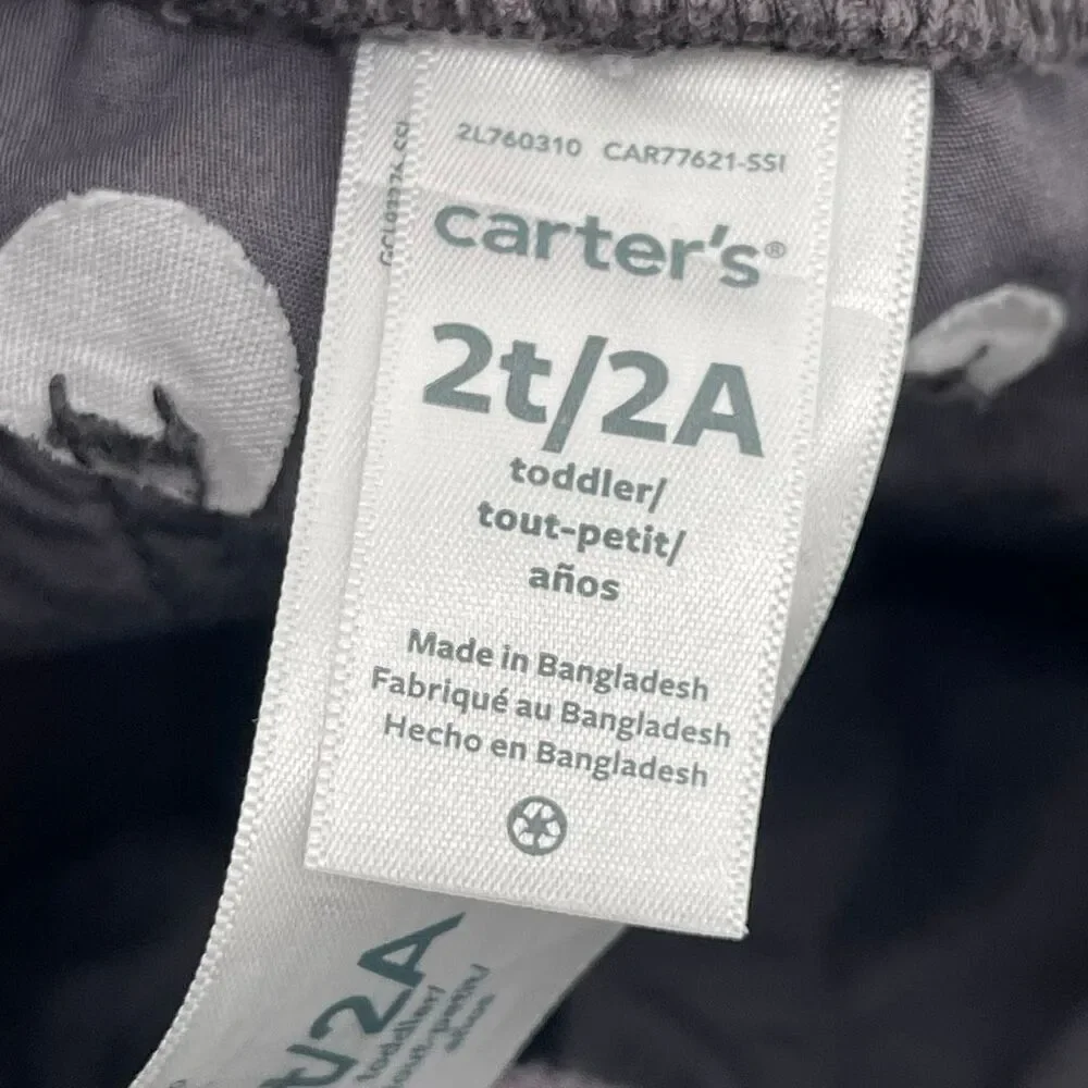 Carter’s Toddler Boys Gray Utility Jogger Pants 2T Cotton Pull On Casual Pants